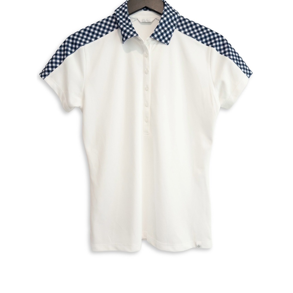 Lady Hagen Golf Shirt Womens S Preppy Golfcore Gingham White Navy Polo Tennis